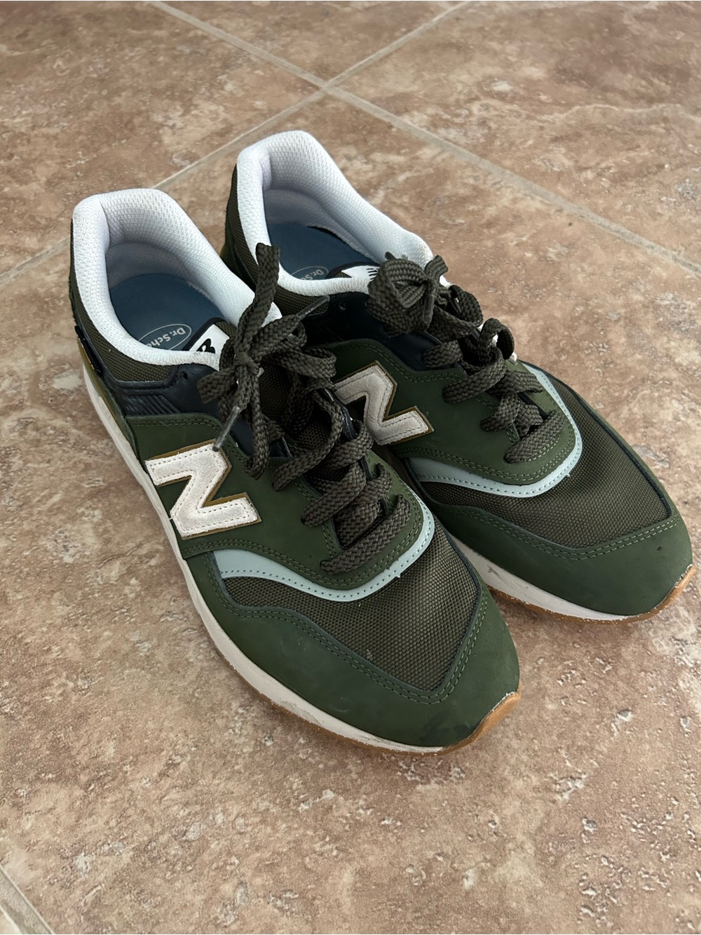 New Balance Men’s Dark Green and White Athletic Sneakers